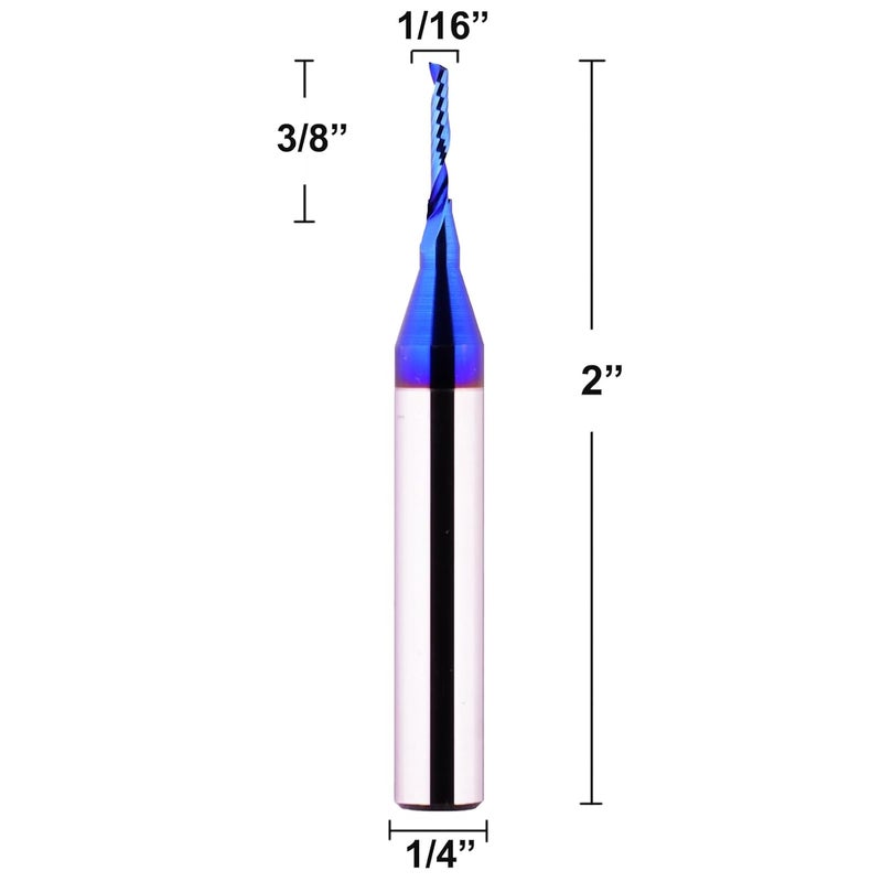 Jiiolioa O Single Flute 1/4" Shank 1/16 Cutting Diameter CNC Router Bits Spiral End Mill for Aluminum Acrylic PVC MDF Plastic - Image 2